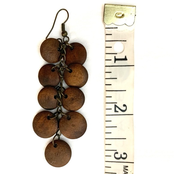 Faux wood dangle earrings, light weight - Picture 4 of 4